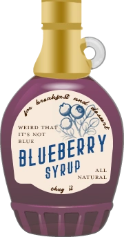 Bottle or jug of blueberry syrup, an ingredient to be used in cocktail recipes