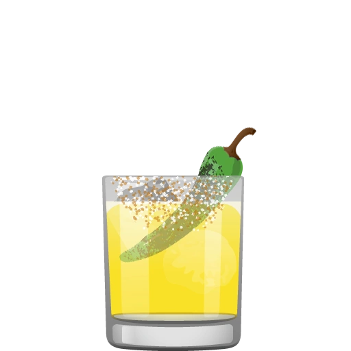 Yellow Pepper #2 cocktail by Gabriella Mlynarczyk, with mexcal or tequila, yellow sweet pepper juice, yellow Chartreuse, lemon juice, simple syrup, and spicy bitters.